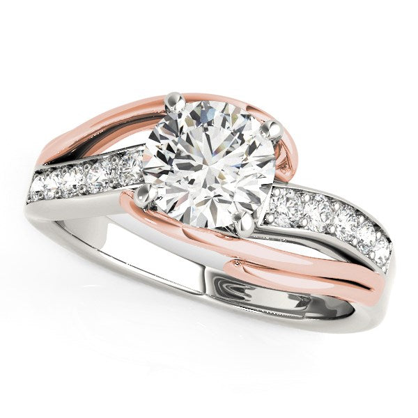 Anillo de compromiso de diamante de oro blanco y rosa de 14k con vástago tipo bypass (1 1/8 ct. p.t.)