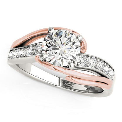 Anillo de compromiso de diamante de oro blanco y rosa de 14k con vástago tipo bypass (1 1/8 ct. p.t.)