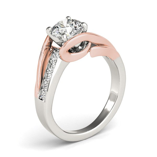 Anillo de compromiso de diamante de oro blanco y rosa de 14k con vástago tipo bypass (1 1/8 ct. p.t.)