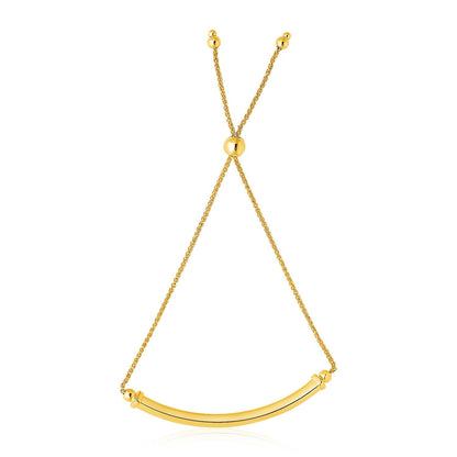 Pulsera de oro amarillo de 14k tipo lariat con barra curva pulida