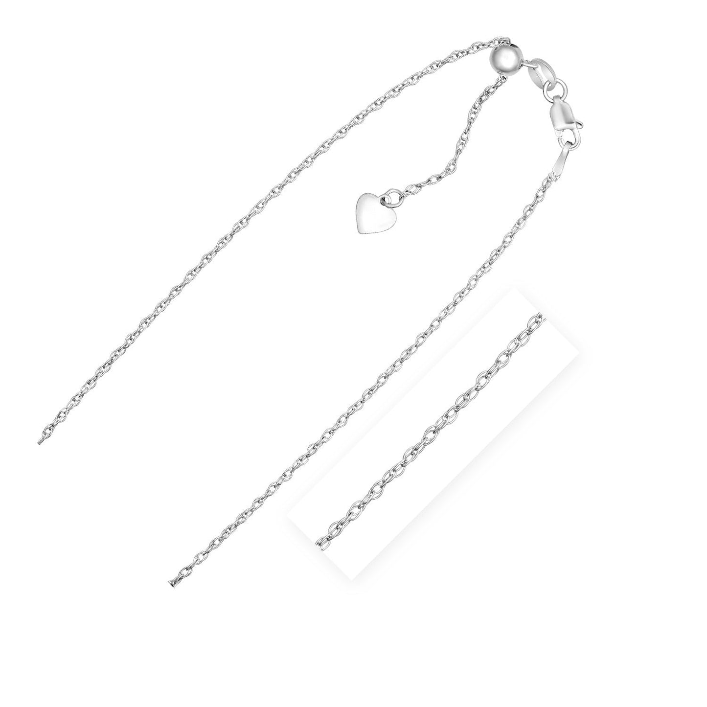 Cadena ajustable de cuerda de plata de ley de 1,5 mm