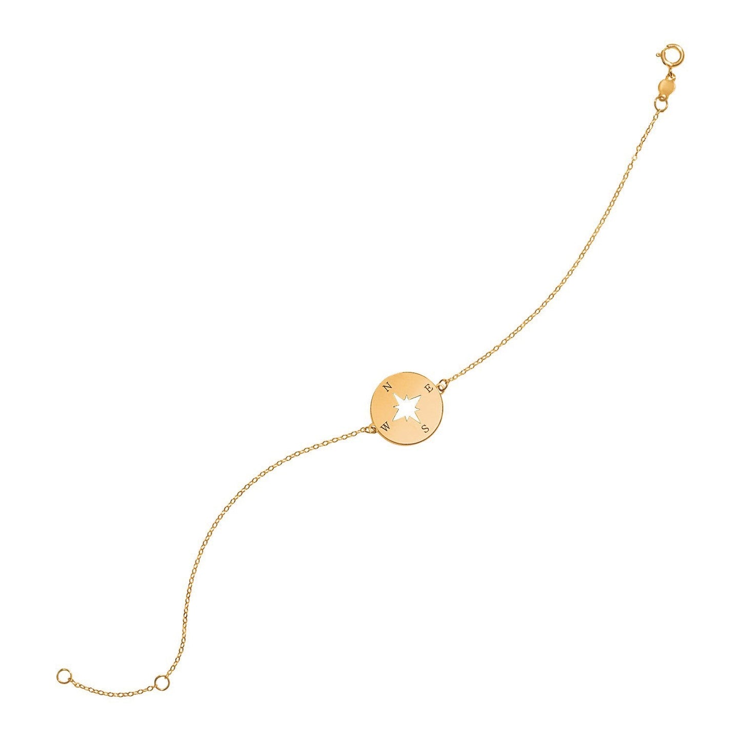 Pulsera de oro amarillo de 14k de 7 pulgadas con brújula