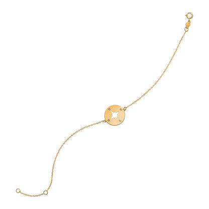Pulsera de oro amarillo de 14k de 7 pulgadas con brújula