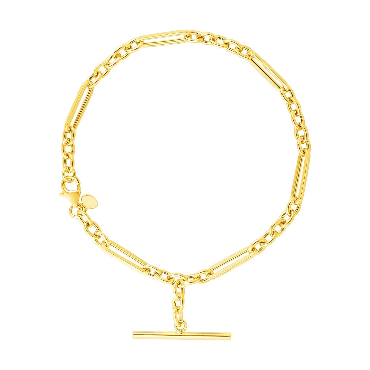 Pulsera de cadena con alternancia de óvalos y redondos de oro amarillo de 14k y 7 1/5 pulgadas con cierre de palanca