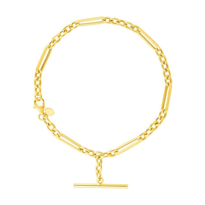 Pulsera de cadena con alternancia de óvalos y redondos de oro amarillo de 14k y 7 1/5 pulgadas con cierre de palanca