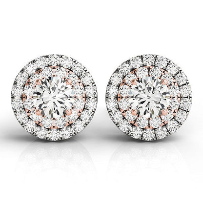 Pendientes de halo redondo de diamantes de oro blanco y rosa de 14k (3/4 cttw)