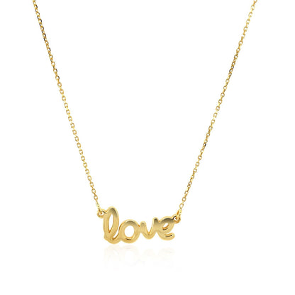 Collar de oro amarillo de 14k con el nombre LOVE