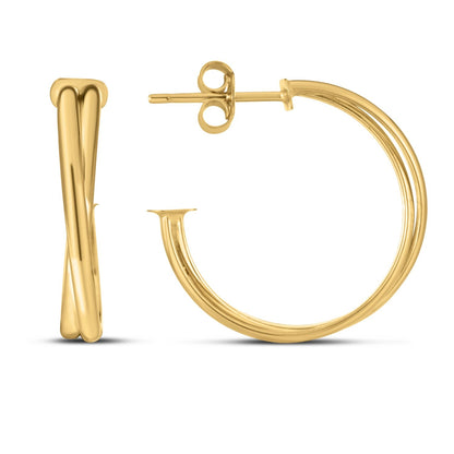 Arracadas grandes de oro amarillo de 14k con diseño cruzado