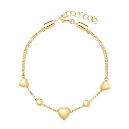 Tobillera ajustable de corazón abultado de oro amarillo de 14k