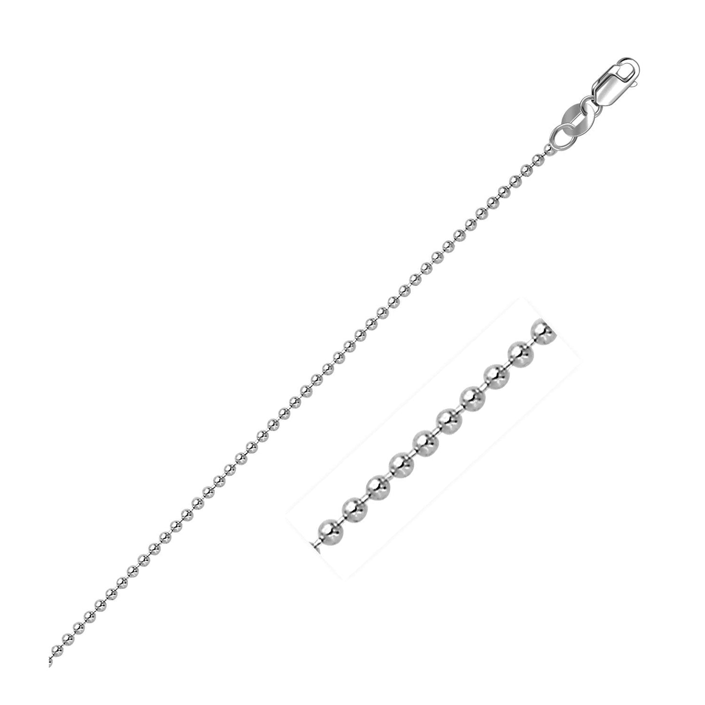 Cadena de cuentas de oro blanco de 14k de 1,5 mm