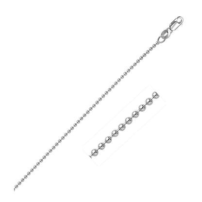 Cadena de cuentas de oro blanco de 14k de 1,5 mm