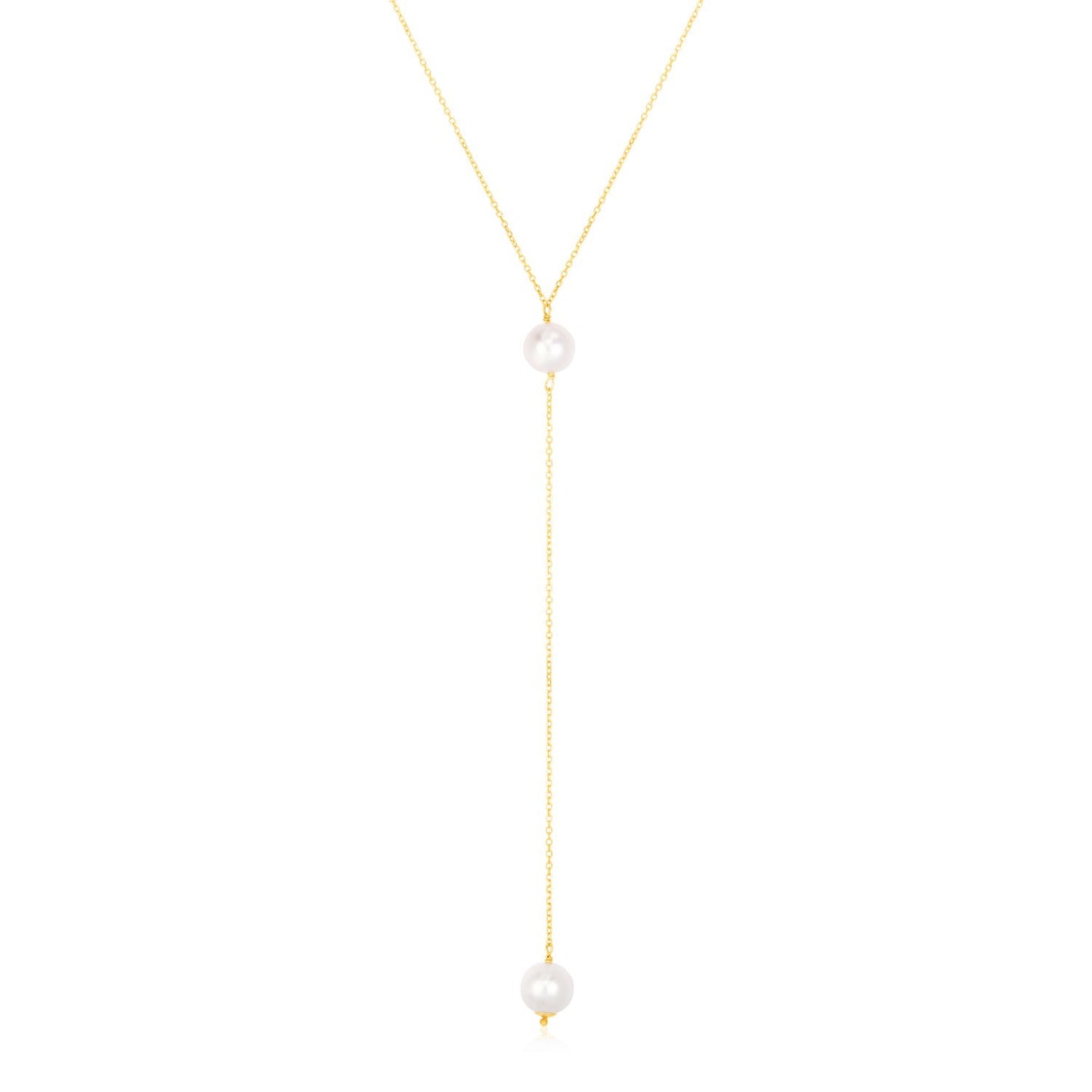 Gargantilla lariat de oro amarillo de 14k con perlas