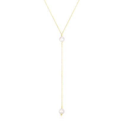 Gargantilla lariat de oro amarillo de 14k con perlas