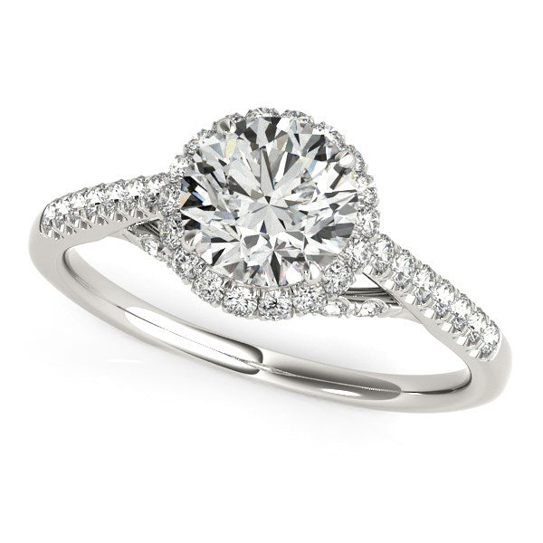 Anillo de compromiso de oro blanco de 14 quilates con diamantes redondos pavé (1 3/8 cttw)