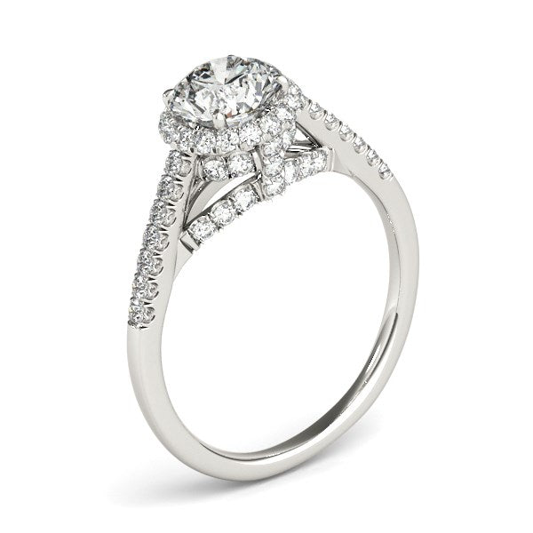 Anillo de compromiso de oro blanco de 14 quilates con diamantes redondos pavé (1 3/8 cttw)