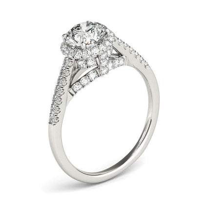 Anillo de compromiso de oro blanco de 14 quilates con diamantes redondos pavé (1 3/8 cttw)