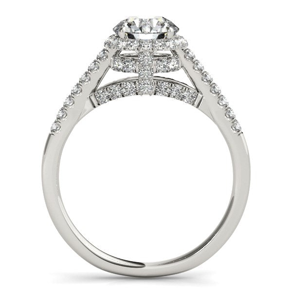 Anillo de compromiso de oro blanco de 14 quilates con diamantes redondos pavé (1 3/8 cttw)
