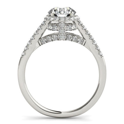 Anillo de compromiso de oro blanco de 14 quilates con diamantes redondos pavé (1 3/8 cttw)