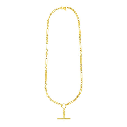 Collar de cadena de oro amarillo de 14k con óvalos y redondos alternados, y broche de barra y aro