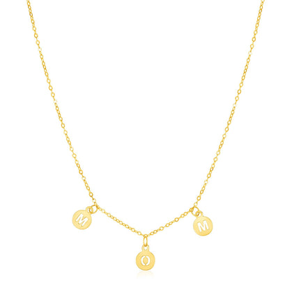 Collar de mamá de oro amarillo de 14k con colgantes circulares