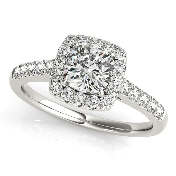 Anillo de compromiso de oro blanco de 14 quilates con forma cuadrada exterior y diamantes redondos (3/4 quilates en total)
