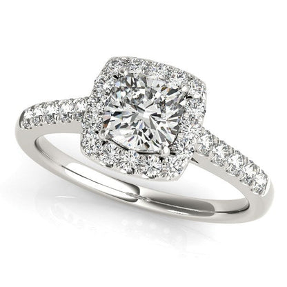 Anillo de compromiso de oro blanco de 14 quilates con forma cuadrada exterior y diamantes redondos (3/4 quilates en total)