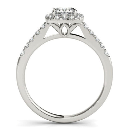 Anillo de compromiso de oro blanco de 14 quilates con forma cuadrada exterior y diamantes redondos (3/4 quilates en total)