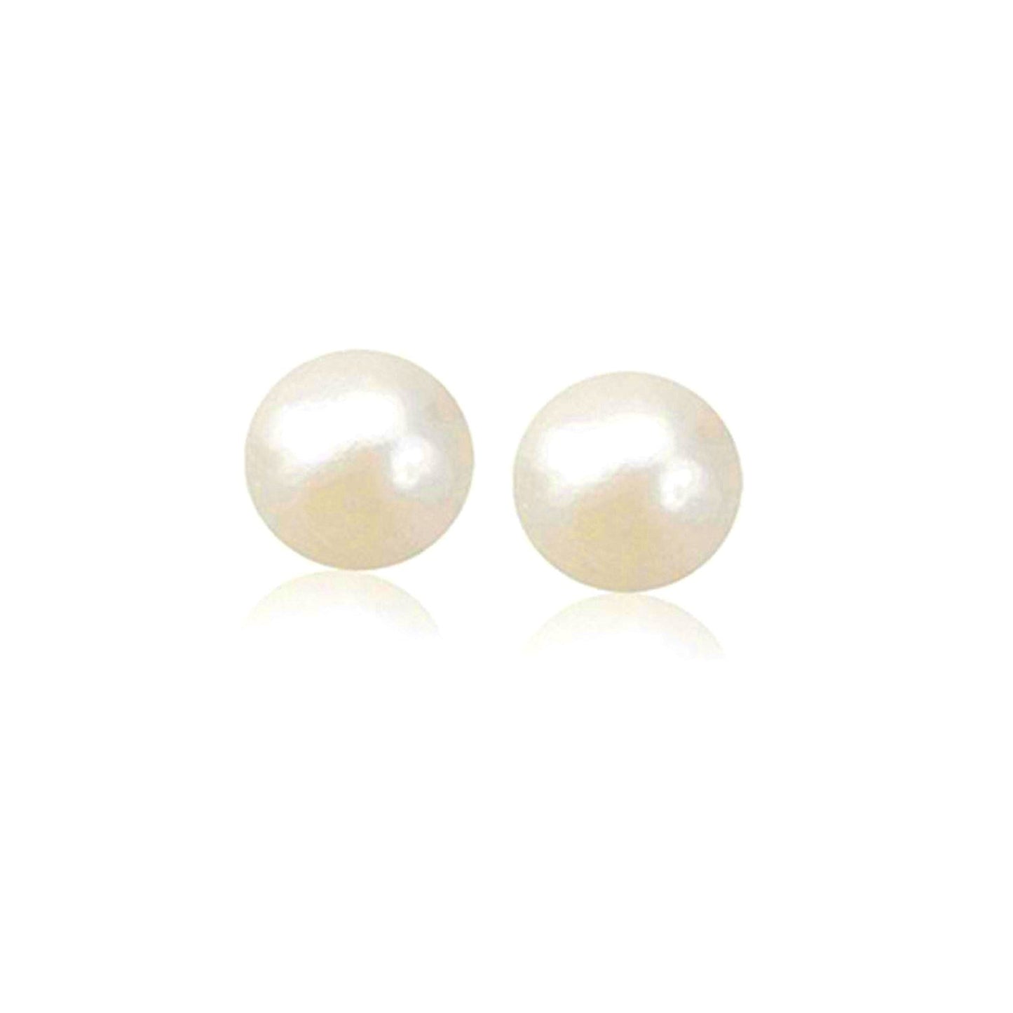 Pendientes de botón de oro amarillo de 14 quilates con perlas cultivadas de agua dulce blancas (7,0 mm)