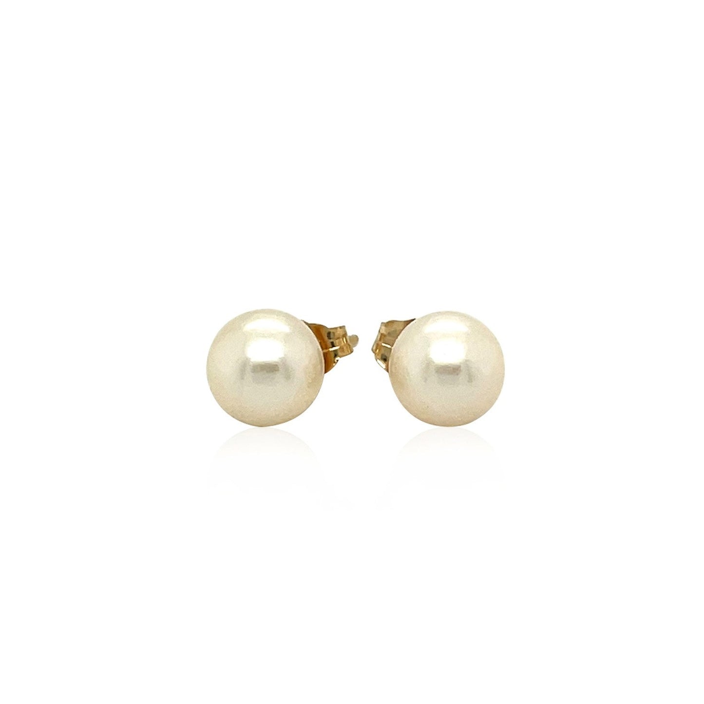 Pendientes de botón de oro amarillo de 14 quilates con perlas cultivadas de agua dulce blancas (7,0 mm)