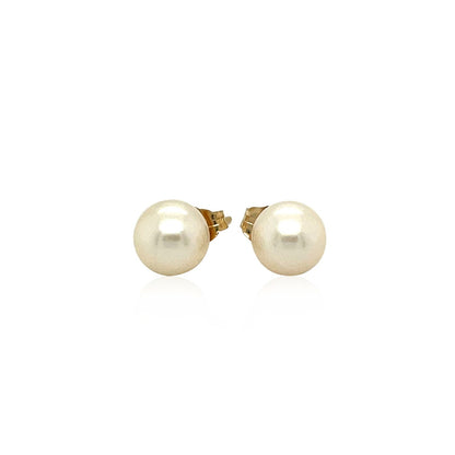 Pendientes de botón de oro amarillo de 14 quilates con perlas cultivadas de agua dulce blancas (7,0 mm)