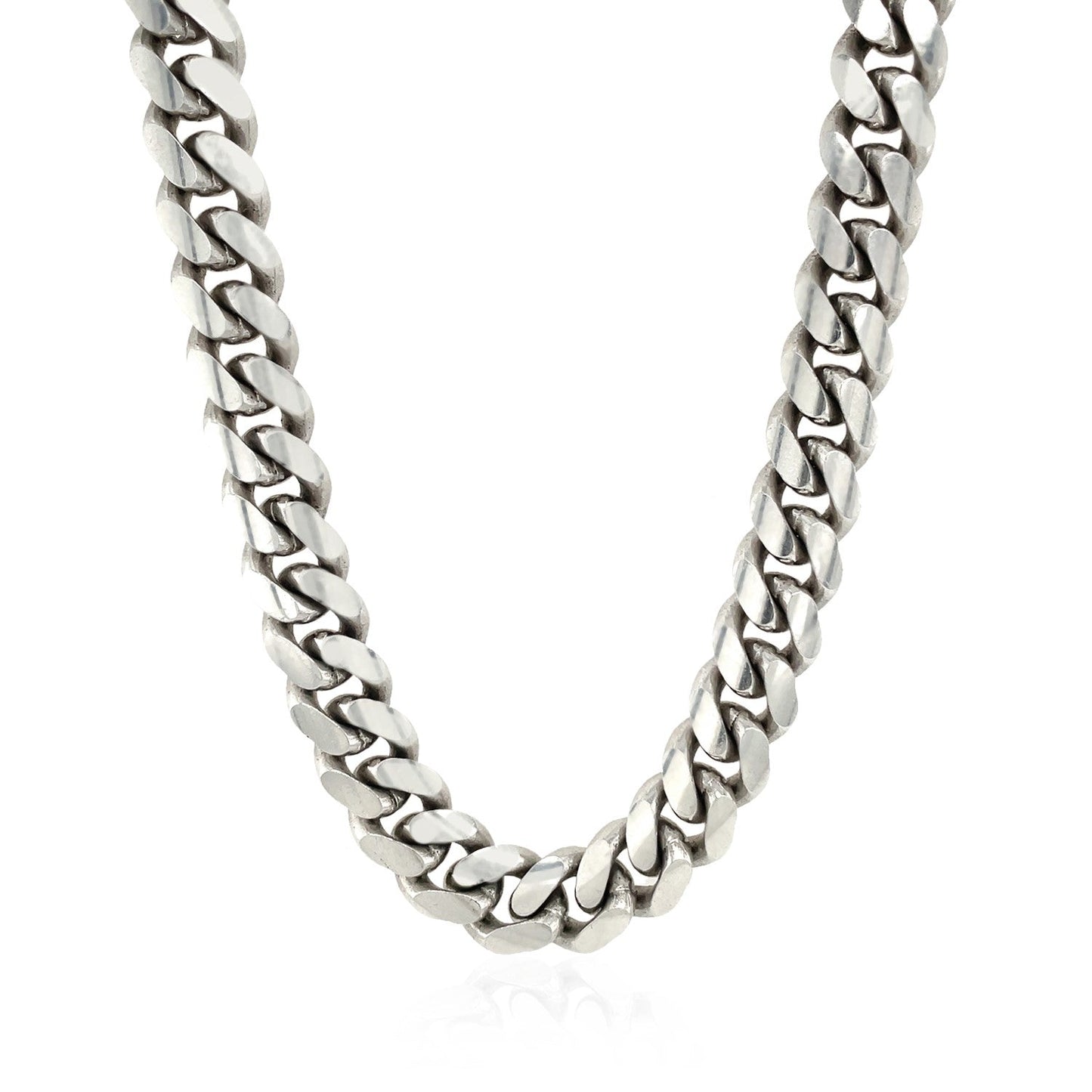 Cadena cubana Miami de plata de ley con baño de rodio de 9,8 mm