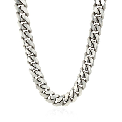 Cadena cubana Miami de plata de ley con baño de rodio de 9,8 mm