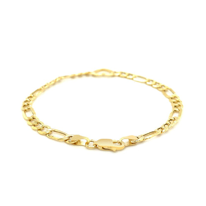 Pulsera de cadena Fígaro de oro amarillo de 14k y 7 pulgadas con corazón
