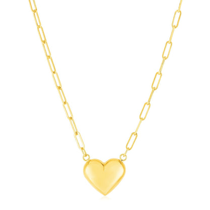 Cadena de oro amarillo de 14k con eslabones Paperclip y corazón inflado