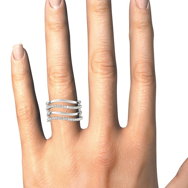 Anillo de oro blanco de 14k con diseño de bandas múltiples y diamantes (3/8 ct. p.a.)