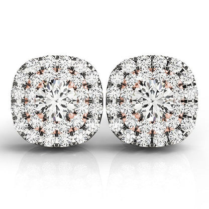 Pendientes de diamantes con halo en forma de cojín de oro blanco y rosa de 14k (3/4 quilates en total)
