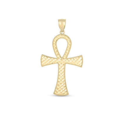 Colgante ankh de oro amarillo de 14k, con textura, alto pulido