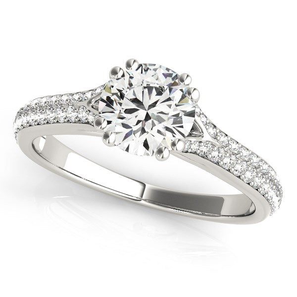Anillo de compromiso de oro blanco de 14k con banda de varias filas y diamantes con montura de doble garra (1 1/8 ct. p.t.)