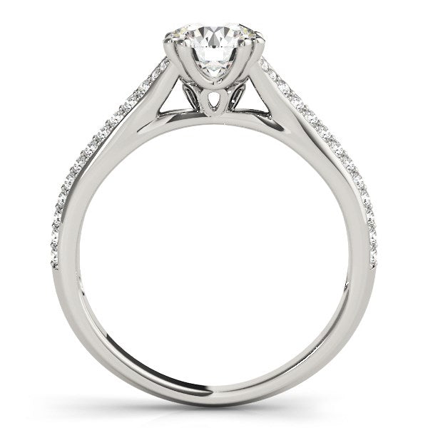 Anillo de compromiso de oro blanco de 14k con banda de varias filas y diamantes con montura de doble garra (1 1/8 ct. p.t.)
