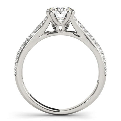 Anillo de compromiso de oro blanco de 14k con banda de varias filas y diamantes con montura de doble garra (1 1/8 ct. p.t.)