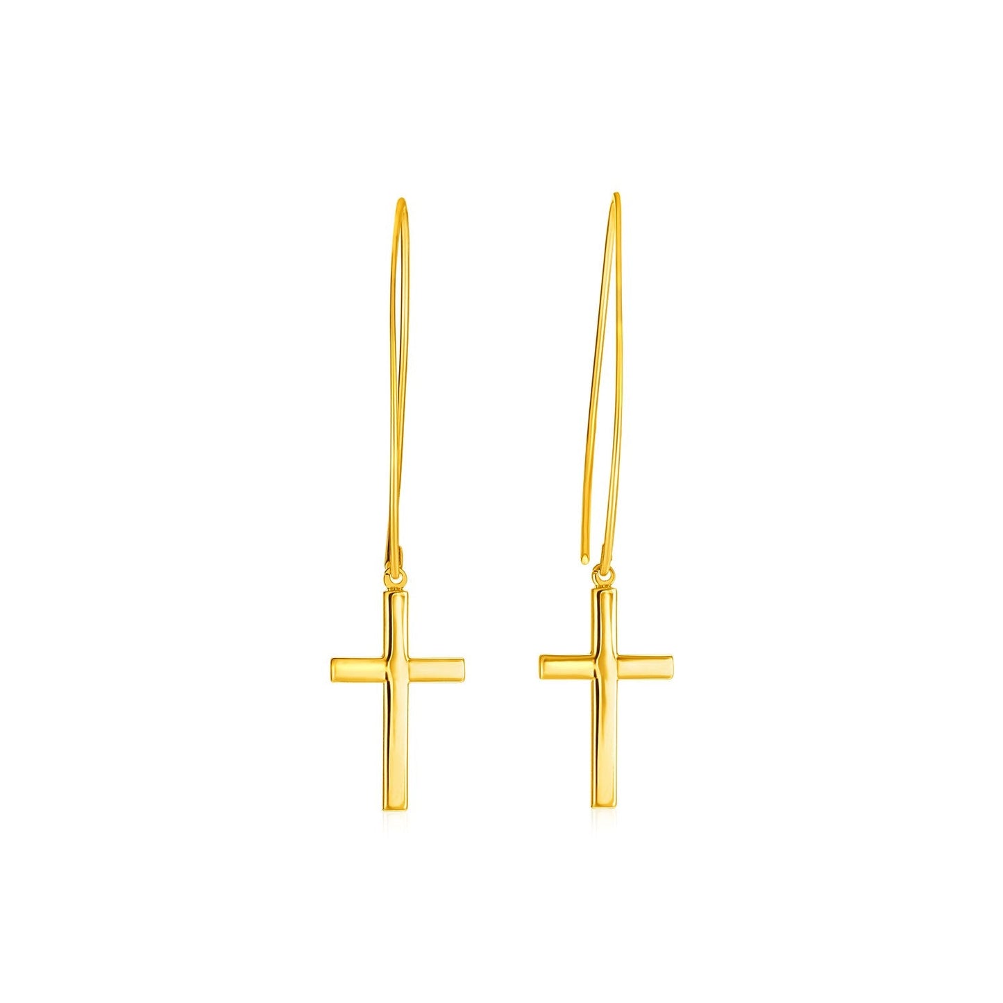 Pendientes colgantes de cruz de oro amarillo de 14k