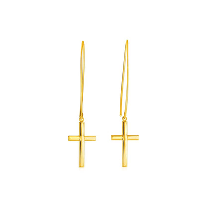 Pendientes colgantes de cruz de oro amarillo de 14k