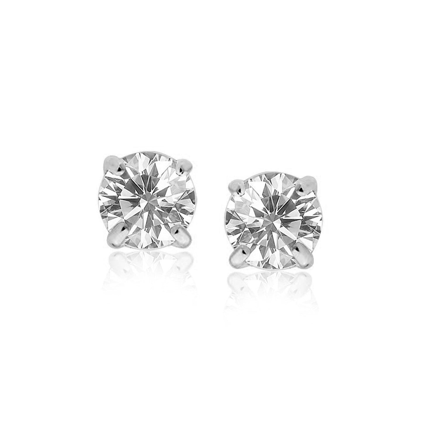Pendientes de oro blanco de 14 quilates con circonita cúbica redonda de 8,0 mm