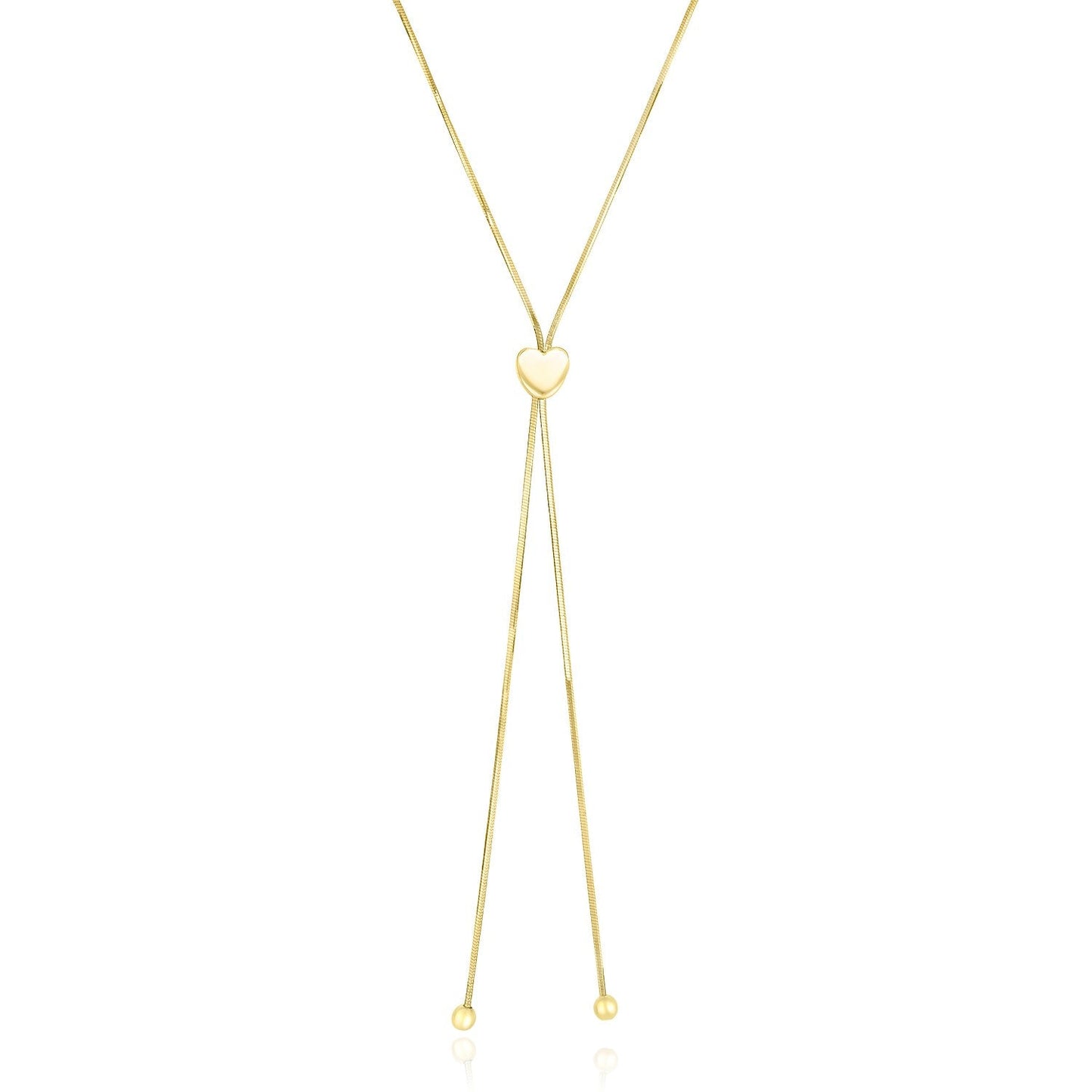 Collar estilo lariat de corazón ajustable de oro amarillo de 14k