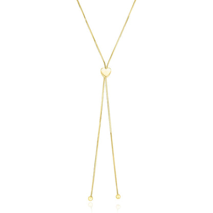 Collar estilo lariat de corazón ajustable de oro amarillo de 14k