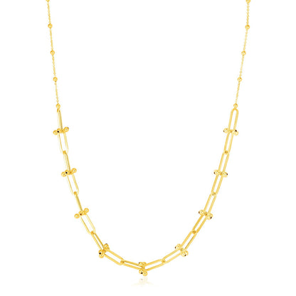 Cadena de eslabones en forma de U con cuentas de oro amarillo de 14 quilates