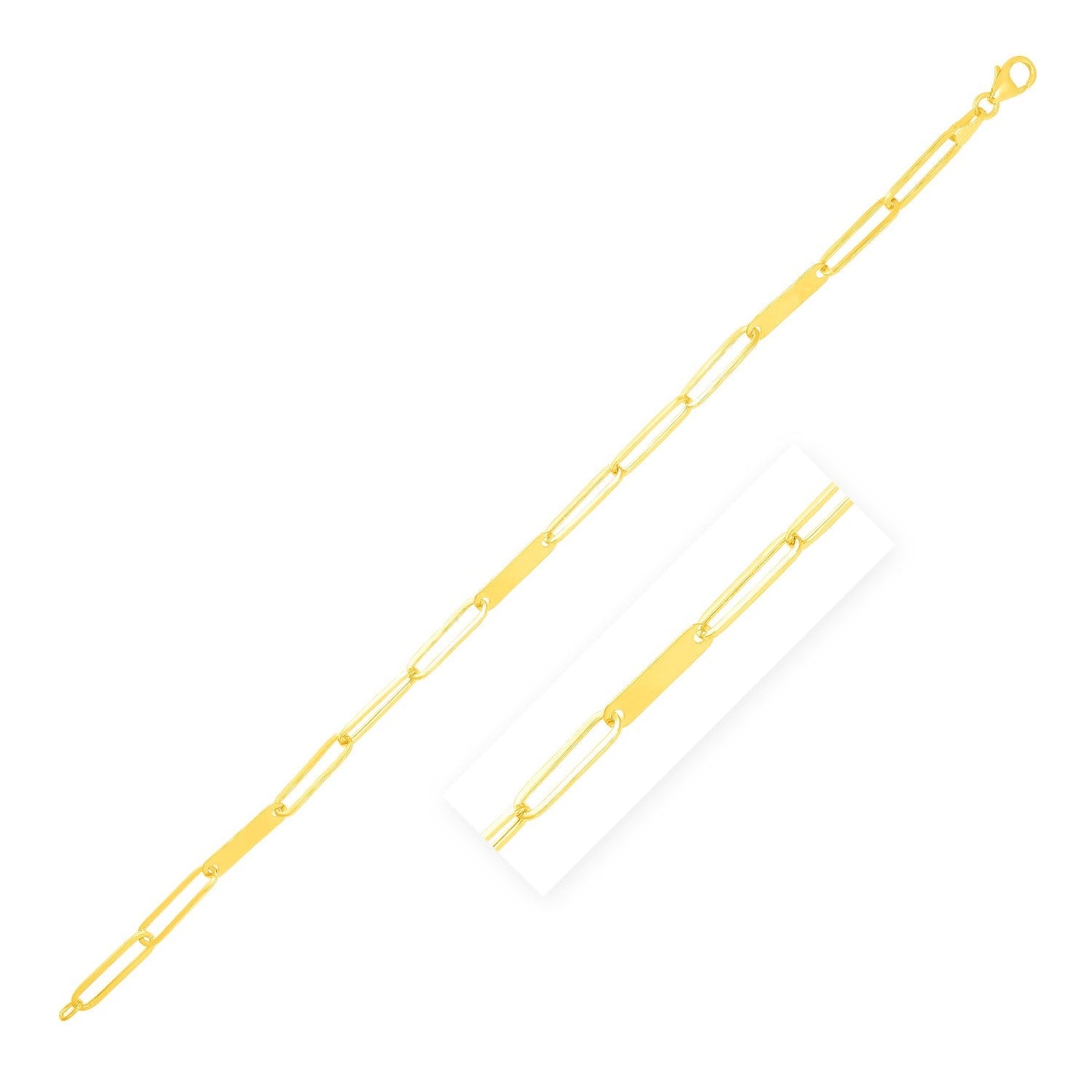 Pulsera de oro amarillo de 14k de 7 pulgadas con eslabones de cadena de clip y barra de oro alternados