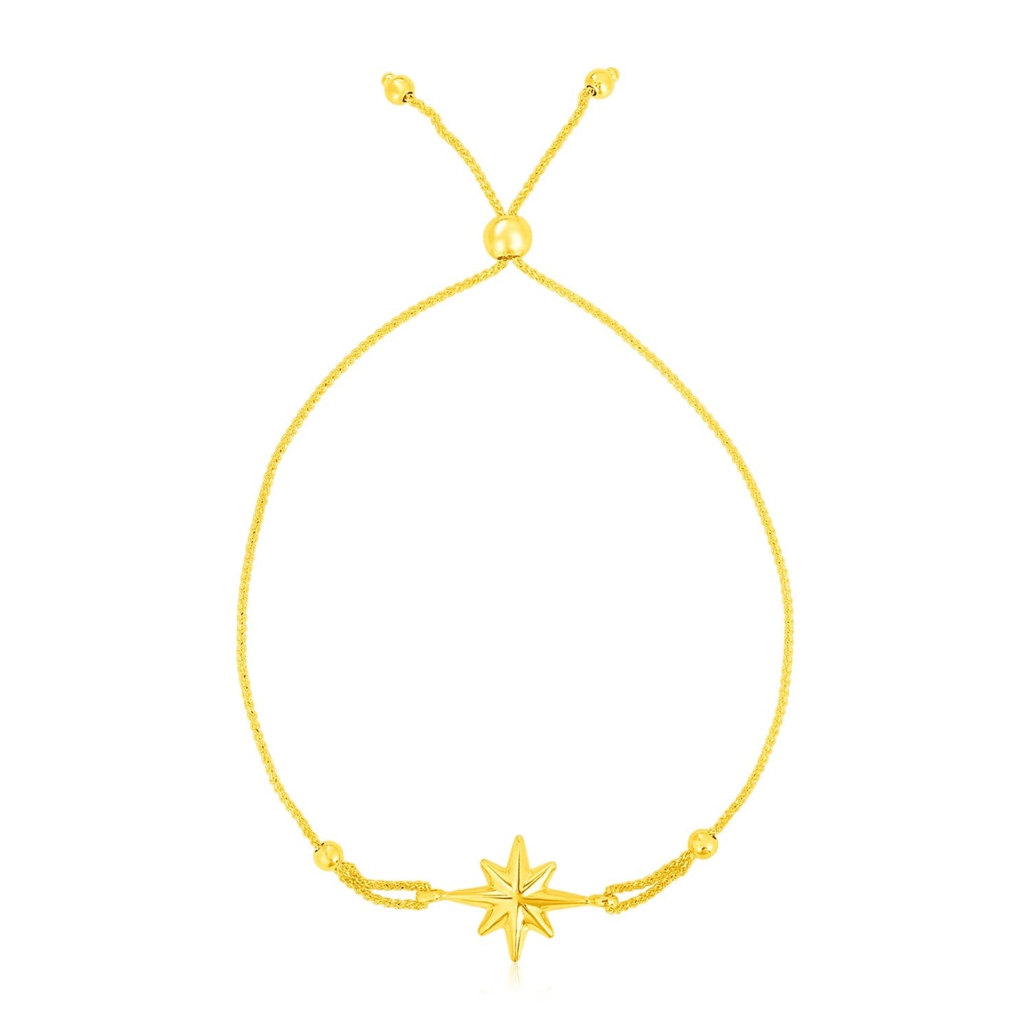 Pulsera ajustable de oro amarillo de 14k con estrella