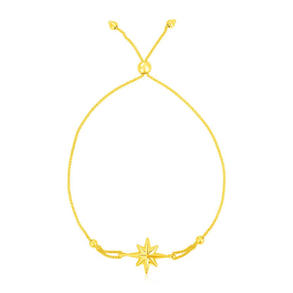 Pulsera ajustable de oro amarillo de 14k con estrella