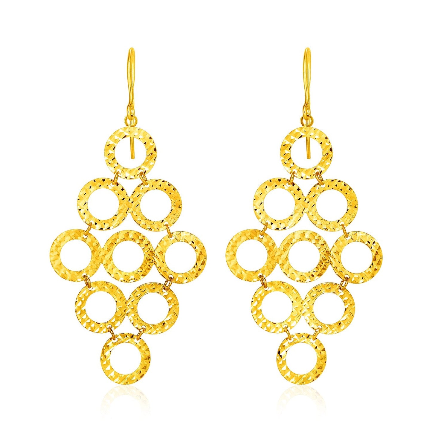 Pendientes de oro amarillo de 14k con motivos de círculos abiertos texturizados